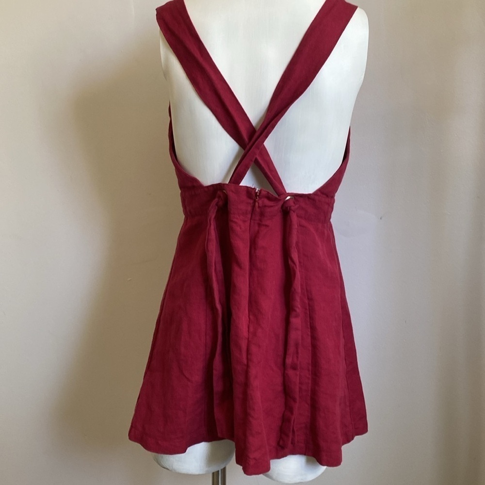 Urban Outfitters Linen Cotton Blend Open Back Dress Women’s Size Medium Maroon - Picture 6 of 10